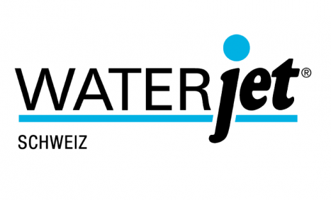 Waterjet Logo der Wasserstrahlspezialisten für Makrowasserstrahlschneiden und Mikrowasserstrahlschneiden